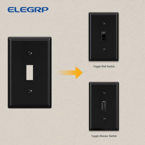 ELEGRP Toggle Light Switch Wall Plate, 1-Gang Standard Size Switch Covers, Unbreakable Polycarbonate Replacement Faceplates Covers, UL Listed, Color-matched Screws Included (5 Pack, Glossy Black) - Image 5