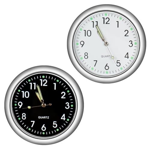 YOUNGFLY Mini Car Clock Stick on Dashboard Luminous Tiny Vent Analog Clocks Small Pocket Clock Decorations Motorcycle Watch for Bike Boat Motorcycle Home Vehicle (Black, White)