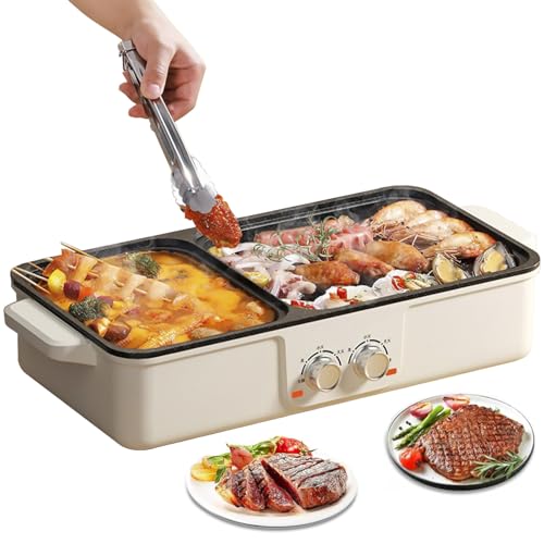 Barbecue électrique 2 en 1, 1500 W, barbecue coréen avec 2 réglages de température indépendants, multifonction pour la famille, les amis et les fêtes, pour 5 à 8 personnes