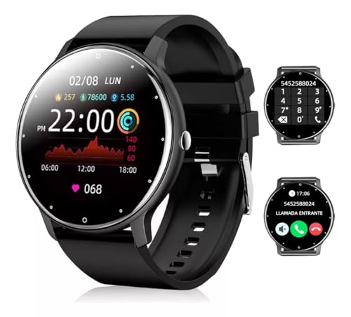 KELUONA Smartwatch ZL02 Deportivo, Reloj Inteligente con Función de Llamadas, Impermeable IP67, Monitor De Frecuencia Cardíaca/Oxígeno en Sangre/Presión Arterial, Correa de Silicona Negra