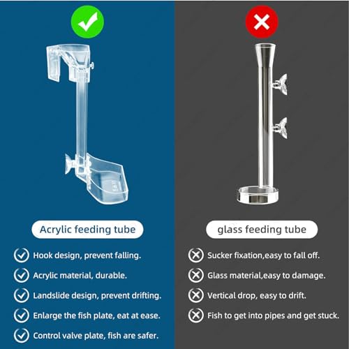 Image of Aquarium Fish Shrimp Feeder | Sinking Food Feeder | Acrylic Feeding Tube | Sucker Fixation Simple Installation Tube 90 Degree Angle Hook Large Plate for Aquarium (Model: F-35, Height:35cm)