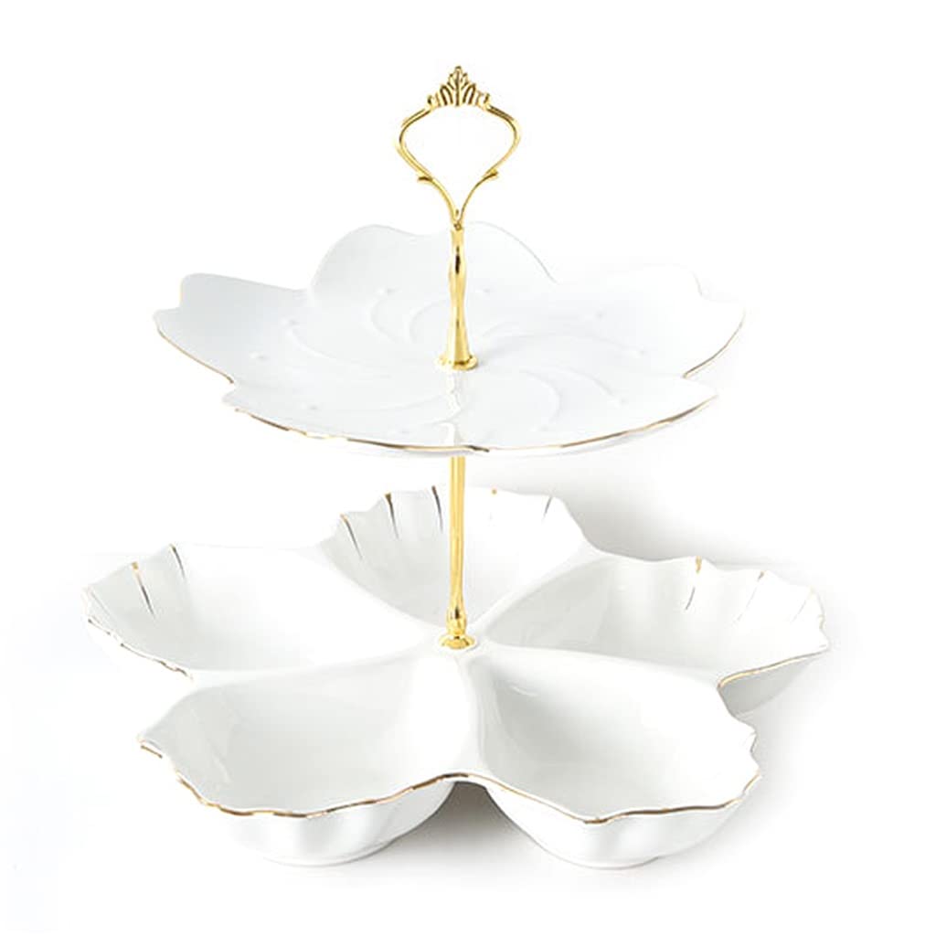 Miska na owoce, Koszyk owocowy owoce miski ceramiczne koszyk warzywny bowl stojak stojaki do przechowywania owoców uchwyt kuchennego kontuaru wystrój Stojak na przekąski, Ciasto(White,2-Tier)