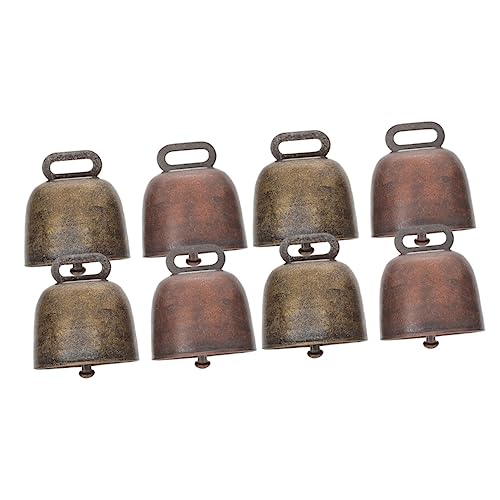 Wakauto 8 Pieces Metal Cowbell Strong Bronze Bell Cow Cowbells Miniature Animal Bell Cowbells for Football Matches Goat Bells Pet Copper Antique Clock