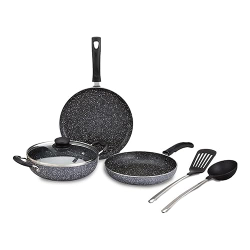 Amazon Brand - Solimo 6 Piece Non-Stick Cookware Set | Granite Fi...