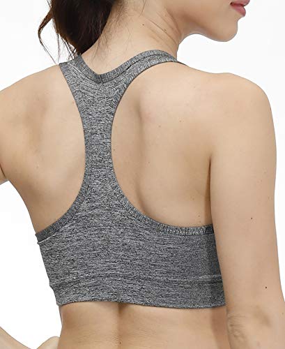 Women\'s Racerback Sports Bras Activewear Bra with Removable Pads Workout Gym Medium Impact Bra,Swimsuit Top 3 Pack Black Grey Blue Size Large - Thumbnail 7