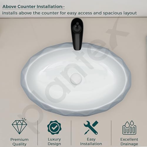 Image of Plantex Table Top Wash Basin For Bathroom /Designer Ceramic Basin /Countertop Vessel Sink Basin - Indo-European Collection (24x 16 x 5 Inch)