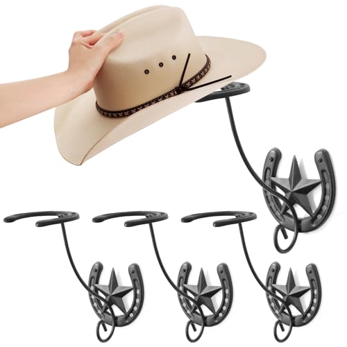 Cowboy Hat Holder for Wall 4 Pack Metal Cowboy Hat Rack Western Hat Hanger