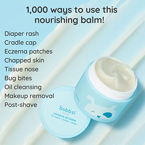 BUBBSI-Coconut-Baby-Oil-Balm-for-Diaper-Rash-Eczema-Cradle-Cap-100-Naturally-Derived-Vegan-Light-Natural-Scent-Organic-Coconut-Oil-EU-Compliant-Relieves-Itchy-Skin-Refillable-Jar-5oz