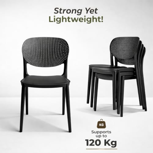 Image of INNOWIN Casper Stackable Arm Chair | Accent Chair for Living Room Home, Bedroom, Cafe and Hotels | 3- Year Warranty | Set of 4 | Plastic | Black