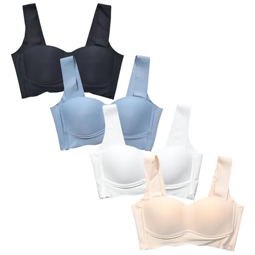Wirefree First Bras for Teens,Girls Training Bras Beginner Bra 4 Pack Back Hook Closure