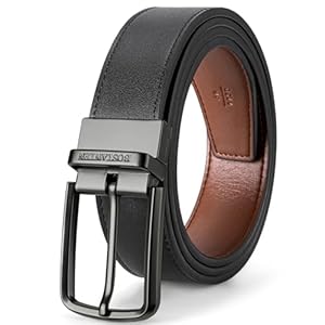BOSTANTEN Belt Men Leather Reversible Belts for Men 1 3/8″ for Casual Golf Dress Pants, Two-in-One Belt Gift