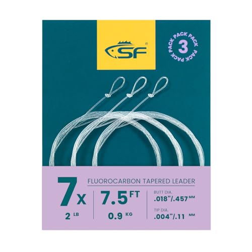 SF 3 Packs Pre-Tied Loop Fly Fishing Tapered Leader Fluorocarbon 7.5FT 9FT 12FT 0X 1X 2X 3X 4X 5X 6X 7X Clear-3Packs 7.5FT-7X