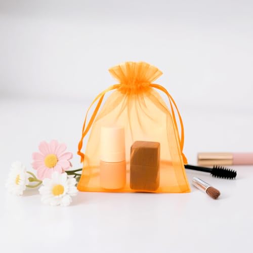 Image of joycraft 50Pcs Orange Organza Bags - 2.7x3.5 Inch Drawstring Halloween Pouch with Mesh, Small Organza Gift Pouch for Thanksgiving, Wedding Favors, Jewelry Display, Candy Bags
