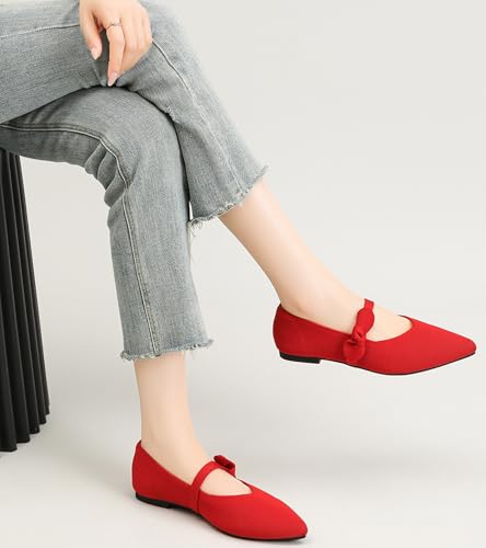 Women's Flats Mary Jane Ballet Knit Flats for Women Pointed Toe Comfortable with Bow Foldable Dressy Flats Slip On Casual Office Shoes3