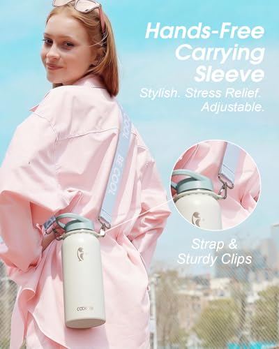 Image of Coolflask 32 oz Water Bottle Insulated Stainless Steel with Strap
