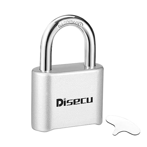 Image of 1 Pack disecu Heavy Duty 4 Digit Combination Lock, Anti-Error Feature, Outdoor WaterproofPadlock for School Gym Locker, Fence, Gate, Hasp Storage, Toolbox (Silver)