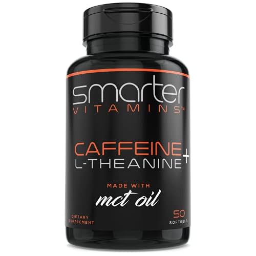 Caffeine Pills 200mg with 100mg L-Theanine & Coconut MCT Oil, 50 Softgels…