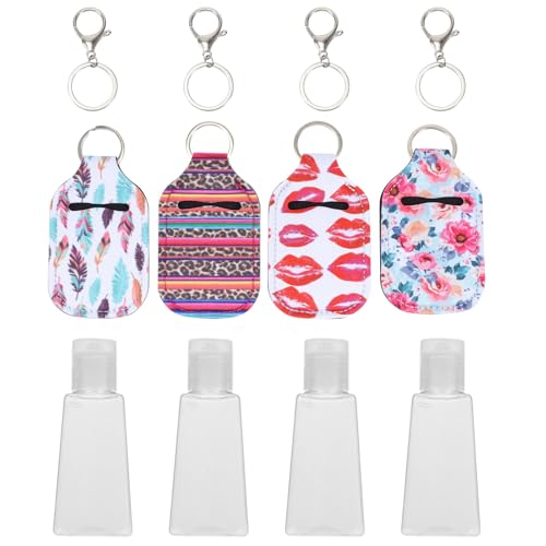 Healeved Set de 4 Cubiertas Trapezoidales para Botellas de Loción de 30ml en Neopreno con Cierre de Mosquetón, Fácil de Transportar y Adecuado para Mochila o Llavero Color Color Aleatorio