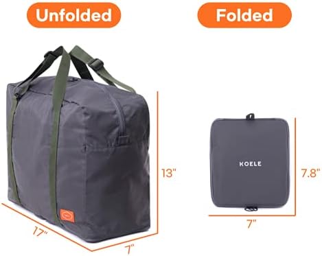 KOELE, Foldable Luggage Duffel Bag for Gym and Travel, Water-Resistant Weekender Overnight Lightweight Large Bags (KHAKI) 5 KOELE, Foldable Luggage Duffel Bag for Gym and Travel, Water-Resistant Weekender Overnight Lightweight Large Bags (KHAKI)