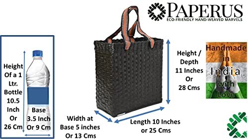 Image of PAPERUS Re-usable SMALL Dark Brown Carry Bag | Shopping Bag | Handbag | Tiffin Basket | Lunch Bag, Eco-friendly Handmade of Paper Ropes 11 In Tall 10 In Length 5 In Wide Base