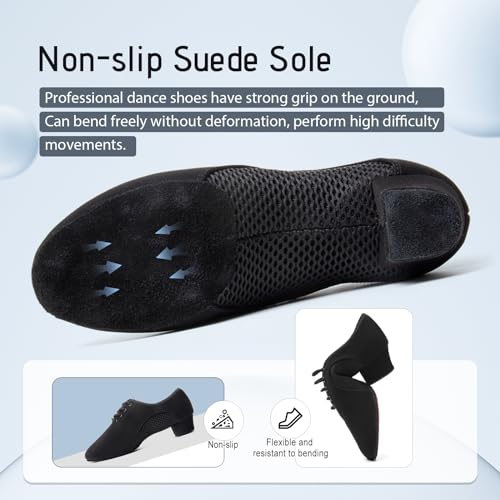 Swdzm AT-LHD2805-BLACK-3.5-M-45 Men&Women Ballroom Dance Shoes Lace-Up Closed Toe Latin Modern Performance Dance Practice Teaching Shoes,Black,Heel 1 1/3'',10.5 Us thumb #5