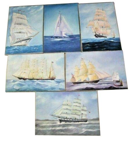 Brass Blessing ; 6 pcs Hand Made OIL Painting on Canvass from Passenger Vessel- Nautical Maritime Naval Boat (2669)