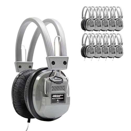 HamiltonBuhl SC-7V Schoolmate Deluxe Stereo Headphones with Volume Control and 3.5mm Plug, Silver (50 Pack)