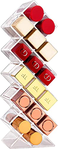 JessLab Organizador de Pintalabios, Soporte para Pintalabios Acrílico Torre de Labios Organizador de Maquillaje Cosmético Transparente Almacenamiento para Encimera de Tocador de Baño, 16 Ranuras