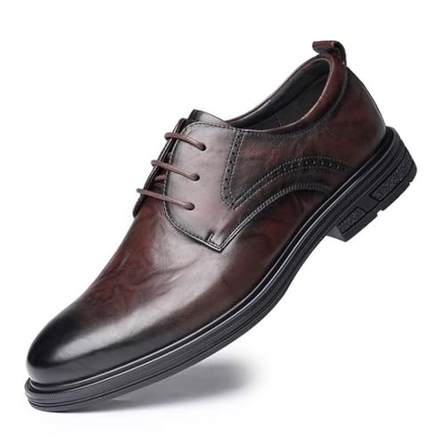 Mens Genuine Leather Oxfords Shoes for Men, Round Toe Lace-up Business Comfortable Chunky Heel Soft Bottom Dress Shoes Casual Work Office Formal