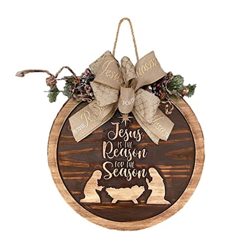 Panneau de porte d'entrée de Noël en bois noble couronne décorative Jésus la raison