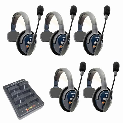 EARTEC Ultralite PRO16 ETP5S Full-Duplex Professional True Wireless Intercom System with 5 Single Headsets (2.4 GHz)