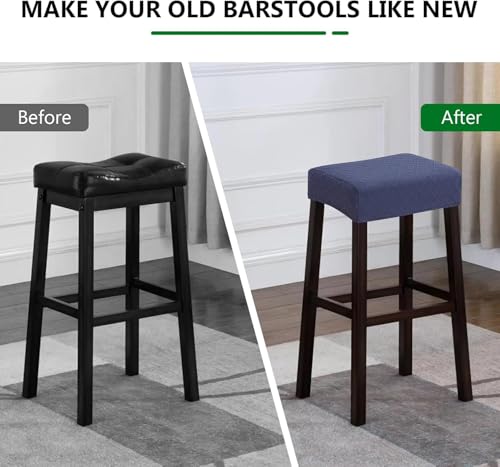 Image of YISUN Stool Covers Rectangle - 4 Pack Stretch Waterproof Saddle Seat Cover Counter Bar Stools Bar Chairs Covers Kitchen Island Chairs Cushion Protector (4, Argyle-Navy Blue)
