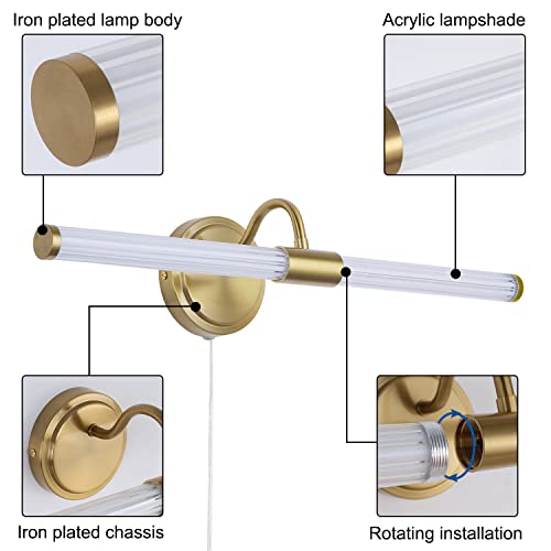 Yumcrelect Modern Picture Lights 22.83 Inch Brass For Painting Display Wall, Metal Artwork Led Wall Lamp,20W,Neutral Light 4000K,Plug In Connection Swing Arm #TOP1