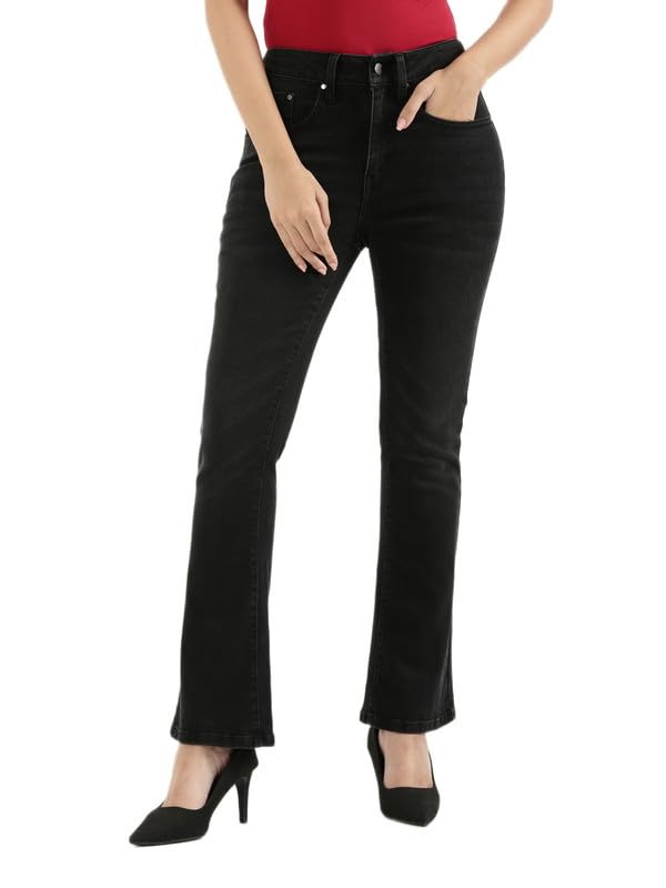 Image of GO COLORS Soft Cotton Blend Bootcut Jeans Full Length for Women| Breathable, Mid Rise