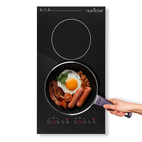 NutriChef Dual Induction Burner - Two-Burner Electric Cooktop with Digital Display and Adjustable Temperature Settings - Energy-Efficient Portable Induction Cooktop - Ideal for Simultaneous Cooking