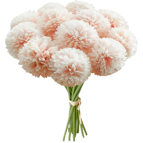 Image of Mandy's 12pcs Artificial Light Pink Ball Chrysanthemum Flowers