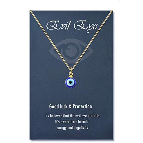 PPJew Evil Eye Pendant Necklace Chain Blue Eyes Luck Amulet Delicate Ojo Turco Kabbalah Necklace Christmas Stocking Stuffers for Women Mother (Gold) Cover