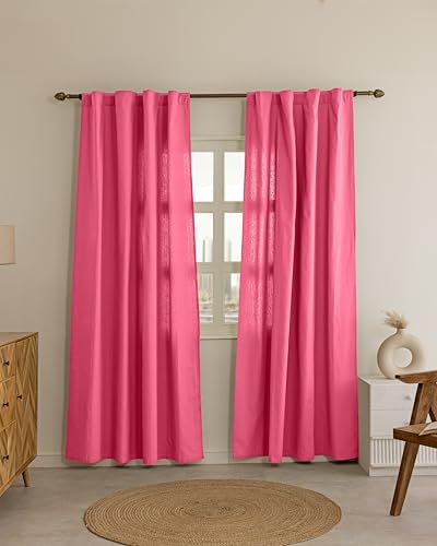 Image of THE LINEN COMPANY Cotton Curtains 5 Feet for Window, Solid Duck Canvas Window Curtains for Bedroom & Kitchen, 5ft Set of 2, Pink