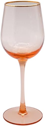 EVEREST GLOBAL Copa de vino Ribbid con borde dorado de 6.9 onzas, copa de vino de tallo largo rojo o blanco para fiestas, citas nocturnas, copas