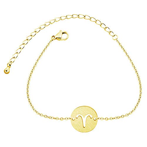 Preisvergleich Produktbild lonfenner Sternbild ArmbandSternzeichen 12 Constellation Armband Frauen Edelstahl Verstellbare Manschette Armband Geburtstag Geschenk Widder