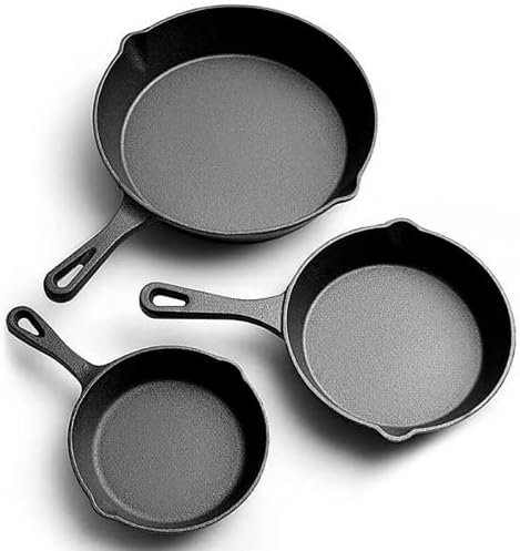 Jim Beam HEA Set of 3 Pre Seasoned Cast Iron Skillets with Even Distribution and Heat Retention-6" 8" 10", 10'', Black,JB0195 - Thumbnail 4