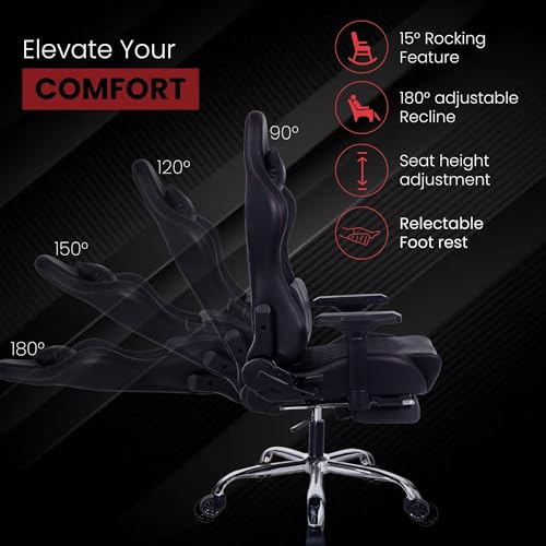 Dowinx Gaming Chair – Massage Cushion, Premium PU Leather, Ergonomic Design with Footrest, 360° Swivel, Adjustable Neck & Lumbar Pillow for Back... - Image 6