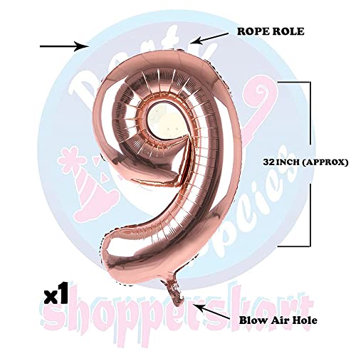Image of Rosegold 32 Inches 9 Numbers Shape Large Big Foil Helium Balloons For Party Decorations In Happy Birthday Anniversary Office Items Materials Set Pack, Pack of 1
