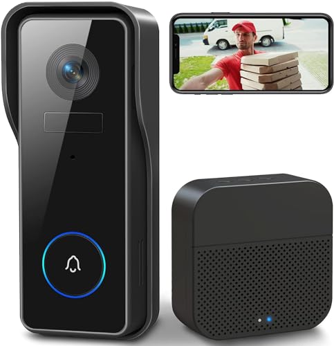 XTU Doorbell Camera with Chime - No Subscribe 2K Video Doorbell - Two-Way Audio - PIR Motion Detection - IP66 Waterproof - Anti-Theft Alarm - Night Vision - 2.4GHz Wi-Fi - SD/Cloud Storage