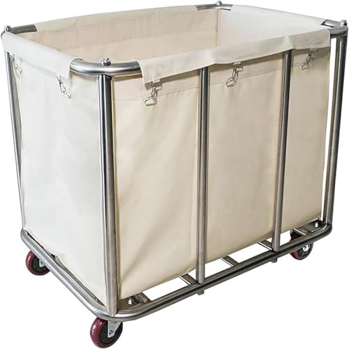 Housekeeping Laundry Trolley On Wheels Commercial Dirty Linen Basket, Large Heavy Duty Industrial Cart Laundry Hampers, with Removable Liner(Beige,8 rods)