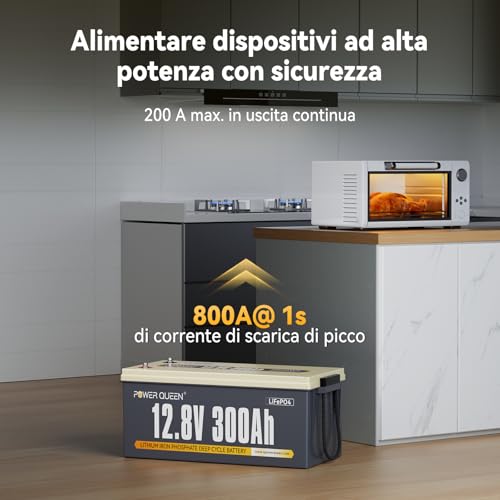 Image of Power Queen 12V 300Ah LiFePO4 Battery, 3840Wh Lithium Battery with 2560W Power Output, Up to 15000+ Deep Cycles, BMS Protections for Solar, RV Motorhome, Marine, Off-Grid