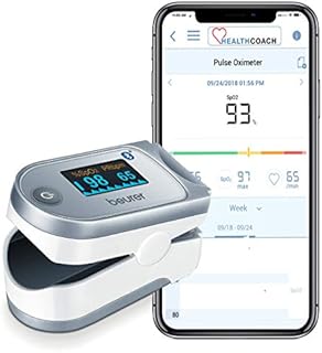Beurer Bluetooth Digital fingertip Pulse Oximeter, Blood Oxygen Saturation & Pulse Rate Monitor with Accessories, 1 Count