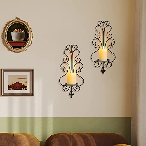 Wall Candle Sconce Holder Set Of 2, Candle Sconces Wall Decor For Living Room Dining Room Bedroom, Black Antique Metal Wall Candle Holder For Home Wall Decoration (Candle Sconce 02) #TOP5