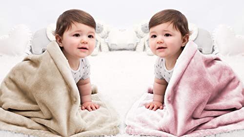 Image of Amazon Brand - Umi Super Soft Single Layered Flannel Baby Blanket - Pink & Beige | Cozy & Breathable | Warm, Soft, and Comfortable | Perfect for Newborns | Unisex Design for Boys & Girls (Pack of 2)