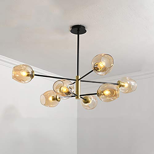 Lustre créatif nordique E27 à 10 têtes en verre cognac de haute qualité